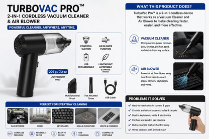 TurboVac Pro™ | 2-in-1 Cordless Vacuum Cleaner & Air Blower