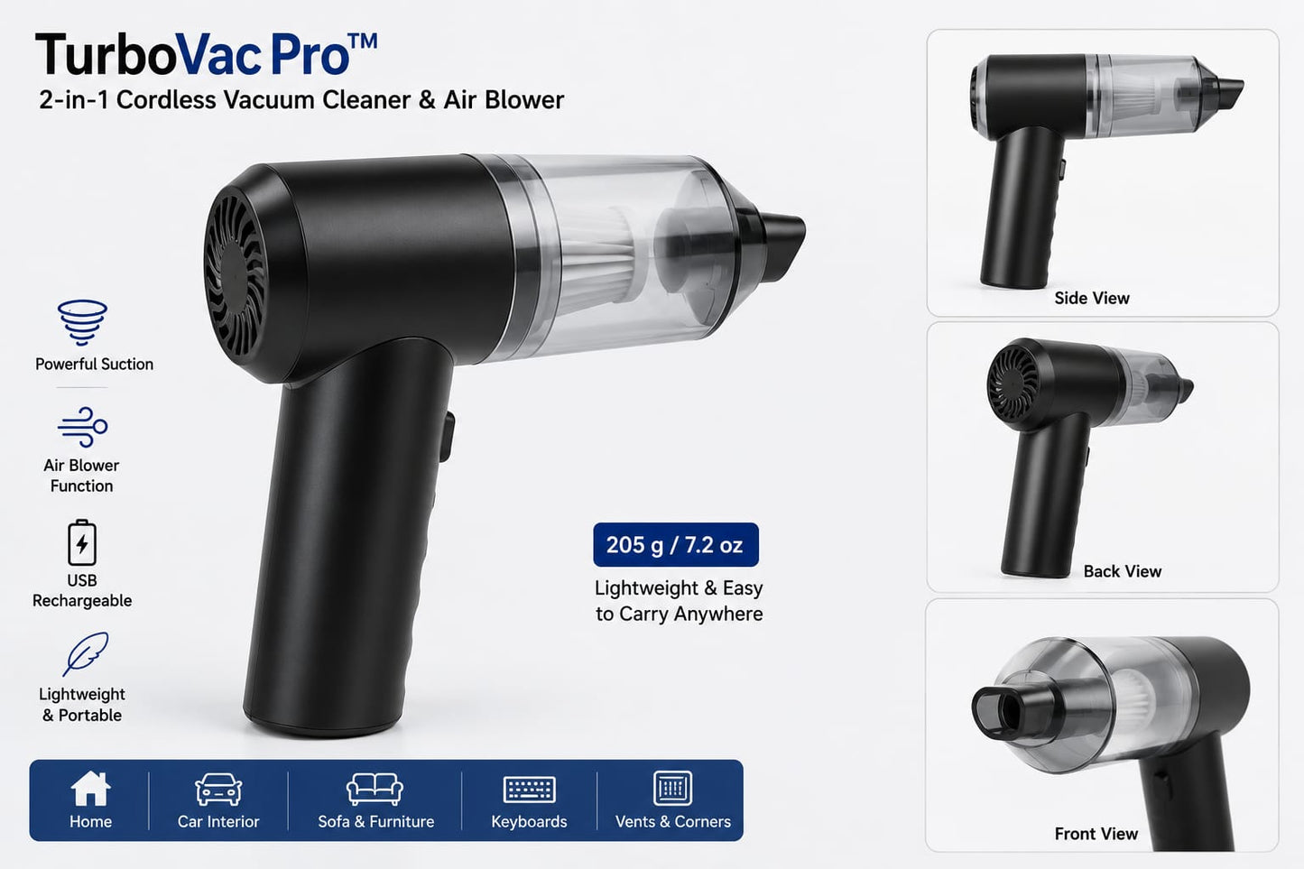 TurboVac Pro™ | 2-in-1 Cordless Vacuum Cleaner & Air Blower